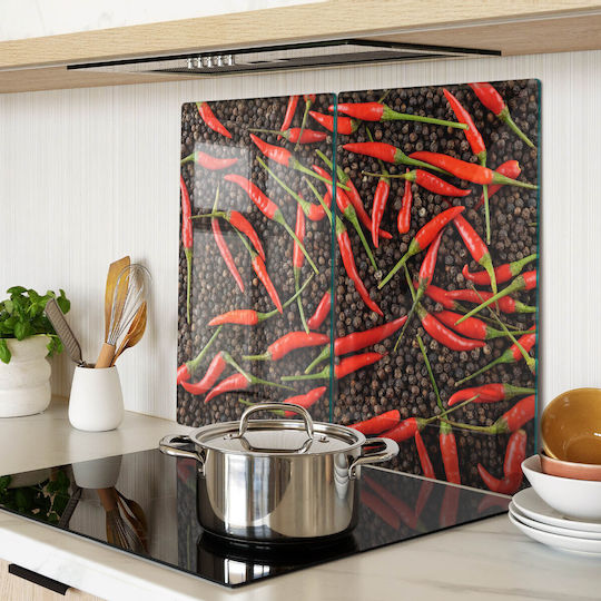 Wandsticker & Wandgemälde Schutzplatte Für Küchenarbeitsplatte Aus Gehärtetem Glas Mit Paprika Chili 2x30x52 Cm