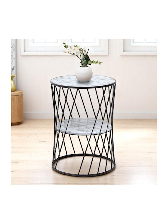 Round Side Coffee Table Jaspin Wooden Black - White W32xL32xH44cm GP030-0037.5