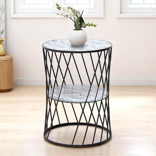 Rundes Beistelltisch Jaspin Holz Schwarz - Weiß M32xL32xH44cm