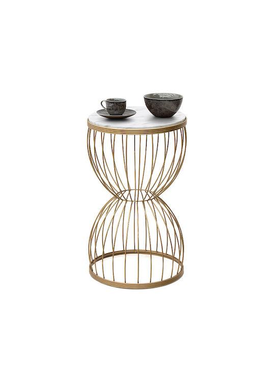 Round Side Coffee Table Pino Wooden White / Gold W35xL35xH58cm