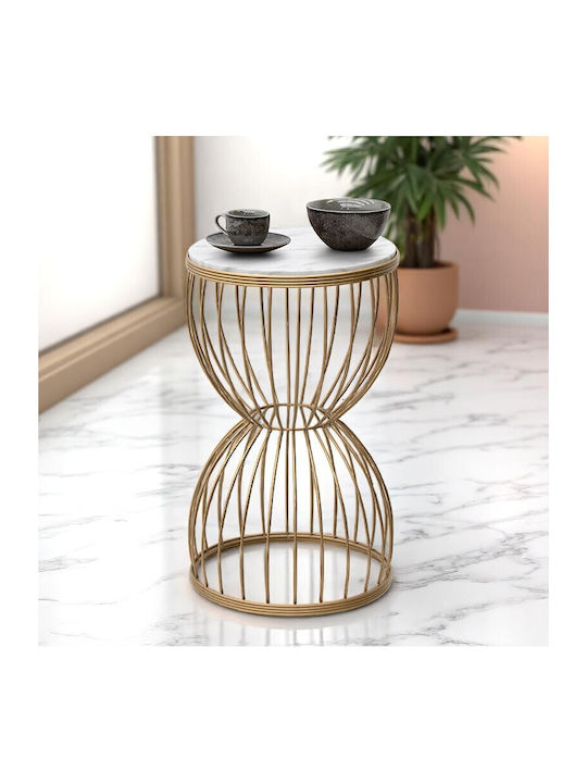 Round Side Coffee Table Pino Wooden White / Gold W35xL35xH58cm