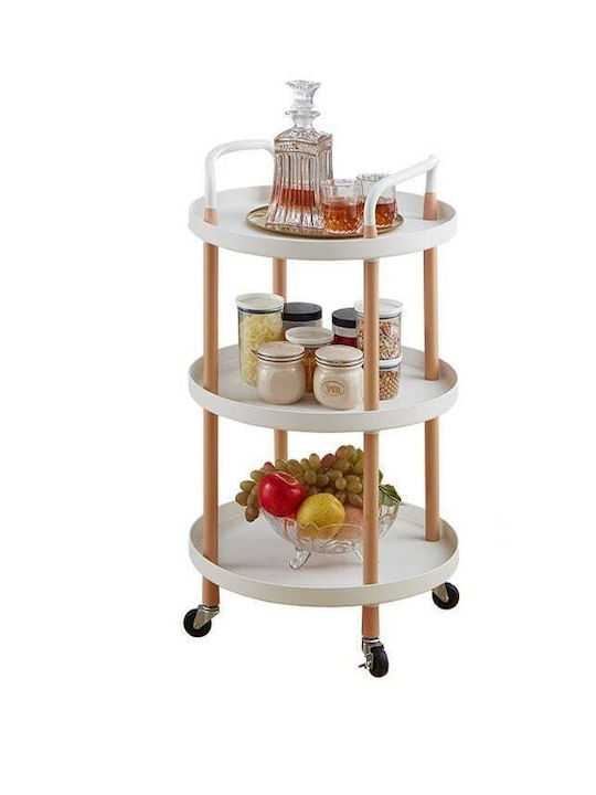 Masă Laterală Rotundă Metalică cu Roți Albă L48xL48xÎ82cm