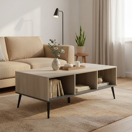 Rectangular Central Coffee Table Made of Solid Wood Sonoma-Anthracite Colour W121xL60xH44.5cm