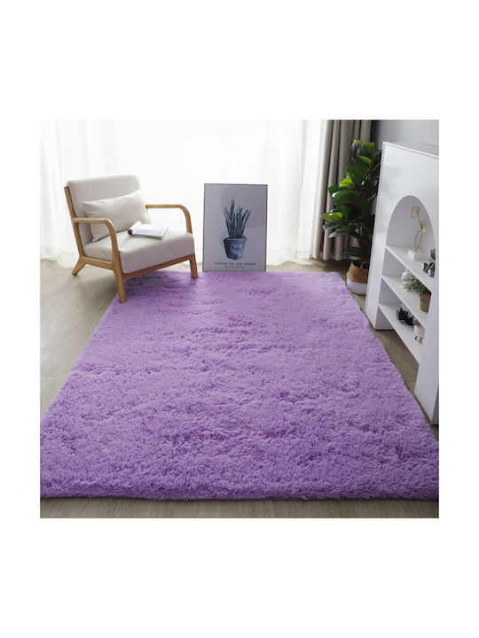 Homeone Anti-slip Rug Rectangular Shaggy Furry Purple
