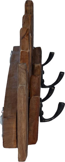 vidaXL Wooden Wall Hanger 5 Hooks Brown 48x15x8cm