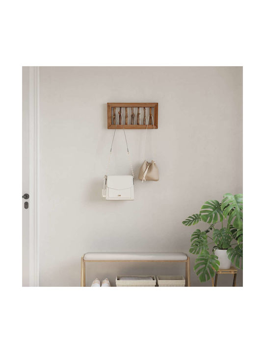 vidaXL Wooden Wall Hanger 7 Hooks Brown 50x25x11cm