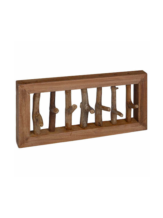 vidaXL Wooden Wall Hanger 7 Hooks Brown 50x25x11cm