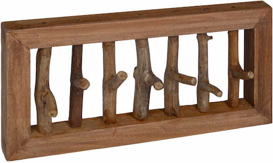 vidaXL Wooden Wall Hanger 7 Hooks Brown 50x25x11cm
