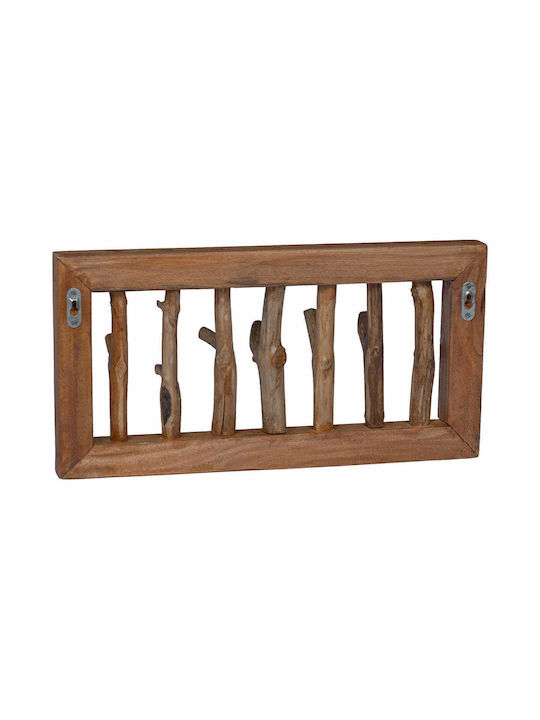 vidaXL Wooden Wall Hanger 7 Hooks Brown 50x25x11cm