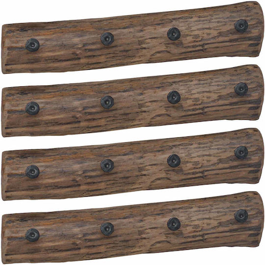 vidaXL Wooden Wall Hanger 4 Hooks Brown 50x12x8cm 4 Pieces