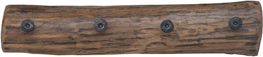 vidaXL Wooden Wall Hanger 4 Hooks Brown 50x12x8cm 4 Pieces