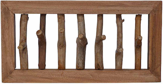 vidaXL Wooden Wall Hanger 7 Hooks Brown 50x25x11cm