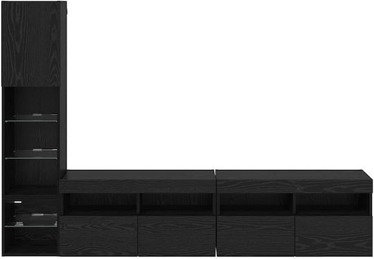 Wohnzimmer TV-Einheit Black Beech mit Vitrine & Beleuchtung