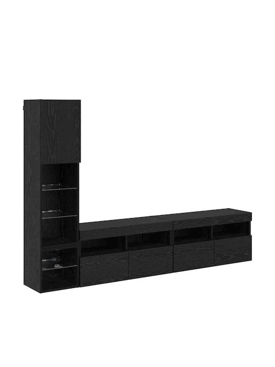 Wohnzimmer TV-Einheit Black Beech mit Vitrine & Beleuchtung