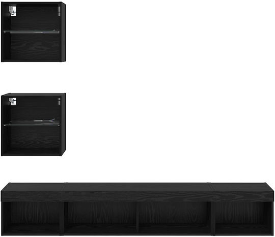 Living Room TV Unit with Showcase & Lighting Black Beech L100xW30xH30cm