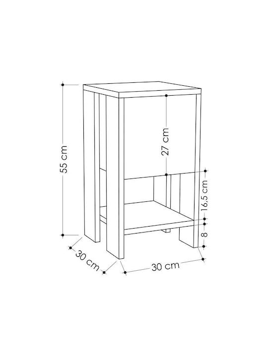 Wooden Bedside Table Ema Antique / Mocha 30x30x55cm
