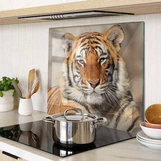 Glass Chopping Surface with Bengal Tiger Print Design 60x52 Cm