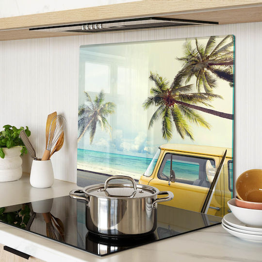 Glass Chopping Board Bus Stop Print On The Beach 60x52 Cm
