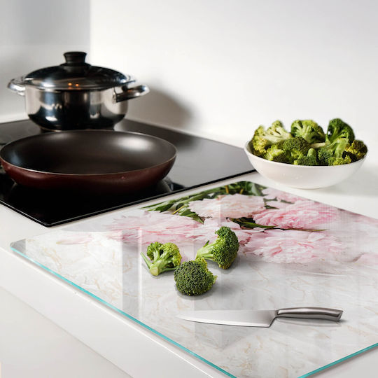 Glass Kitchen Counter Protection Board Tempered Glass Peonies 60x52 Cm
