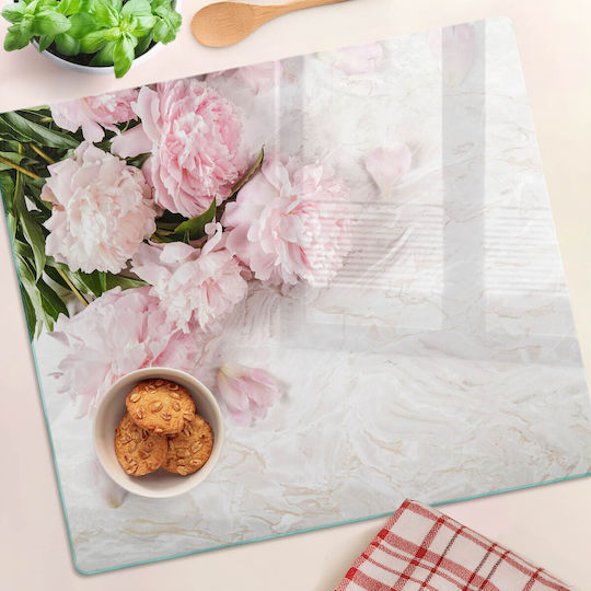 Glass Kitchen Counter Protection Board Tempered Glass Peonies 60x52 Cm