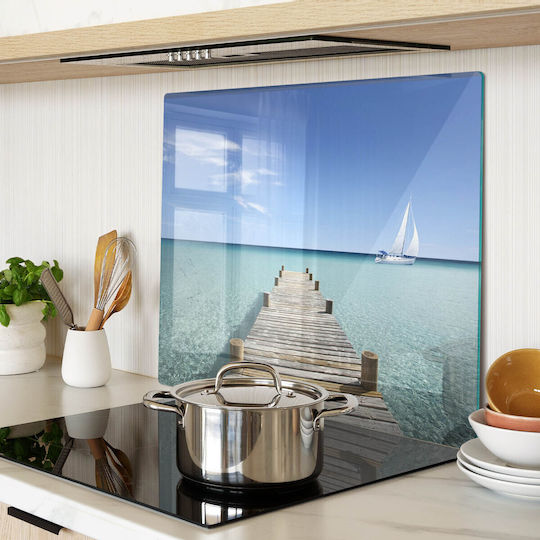 Decorative Protective Glass Kitchen Counter Chopping Board Wooden Dock 60x52 Cm