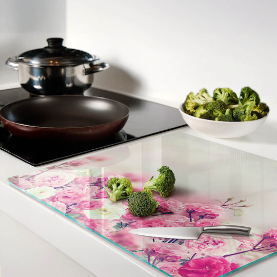 Elegante Glas Schneidebretter Küchenfläche Wildrosen Blumen 60x52 cm
