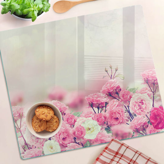Elegante Glas Schneidebretter Küchenfläche Wildrosen Blumen 60x52 cm