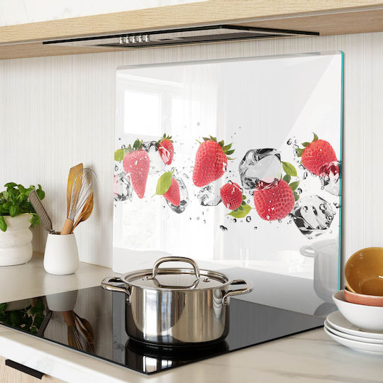 Glas Schneidebretter Oberfläche Design Druck Erdbeeren Wasser 60x52 cm