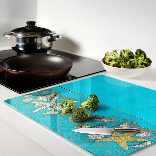 Glass Kitchen Cutting Board Safety Tempered Glass Starfish Shell 60x52 Cm