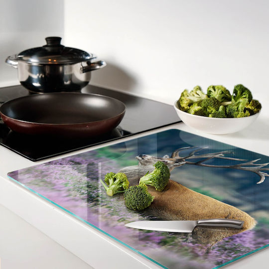 Glas Schneidebretter Design Druck Hirsch in Lavendel 60x52 cm
