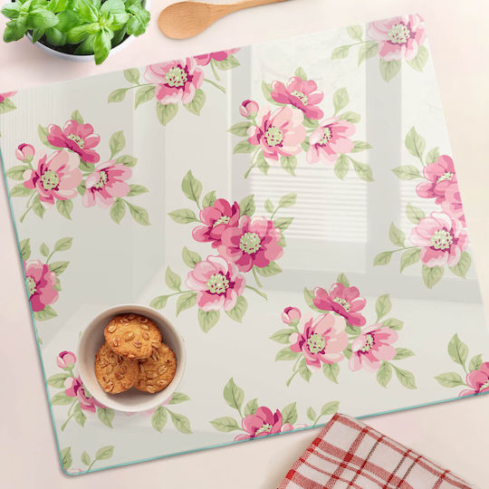 Glass Kitchen Surface Tempered Glass Floral Design 60x52 Cm