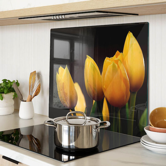 Multipurpose Glass Kitchen Board Tempered Glass Yellow Tulips 60x52 Cm