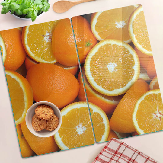 Glas Schneidebrett Küchen Hartes Glas Design Halbe Orangen 2x30x52 cm