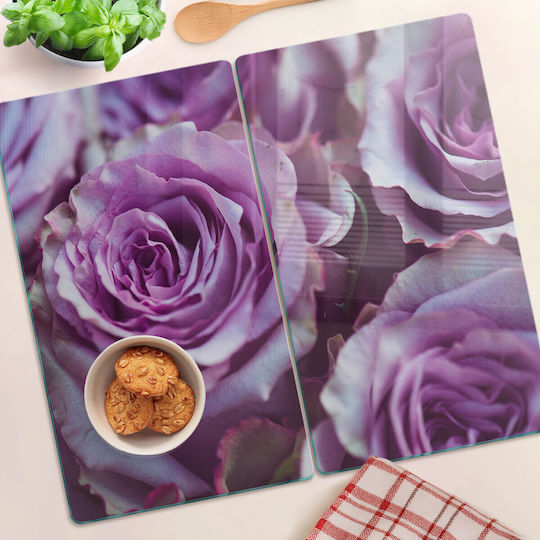 Schneidebretter Servierplatte Glas Lila Rosen 2x30x52 cm