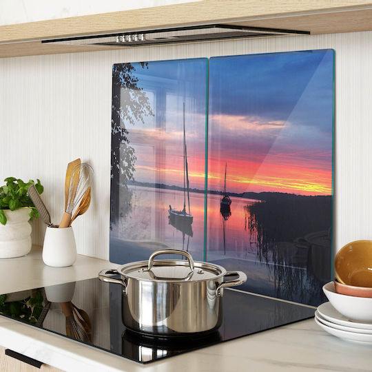 Countertop Protection Plate Kitchen Tempered Glass Sailboat Sun 2x30x52 Cm