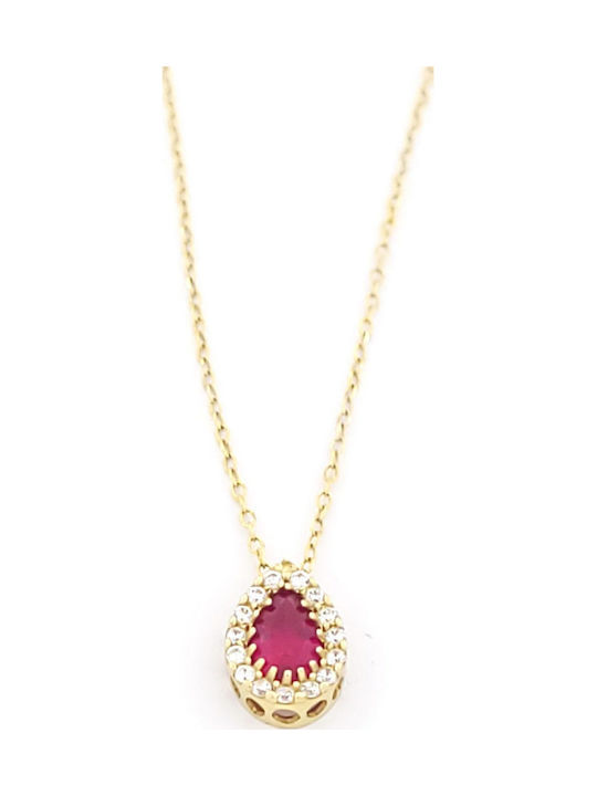Necklace with design Tear from Gold 9 K with Zircon