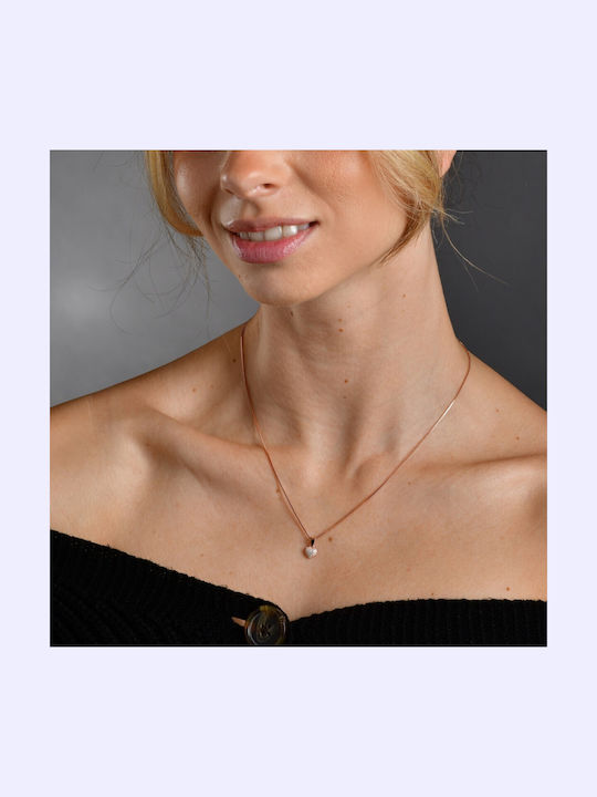 Akzent Necklace with design Heart from Pink Gold Plated Silver with Zircon