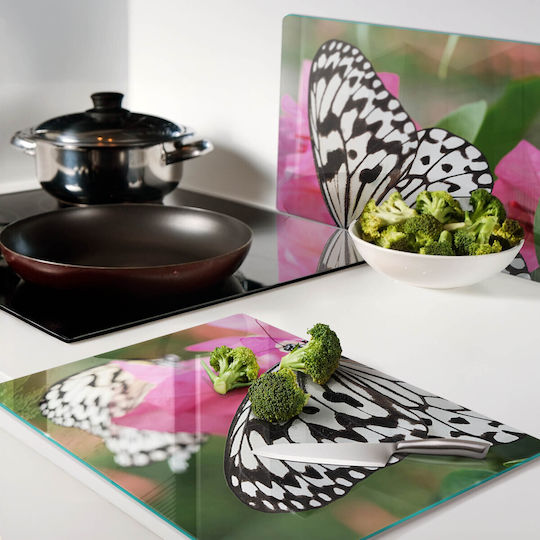 Glas Schneideplatte Servierteller Blumen Schmetterling 2x40x52 cm