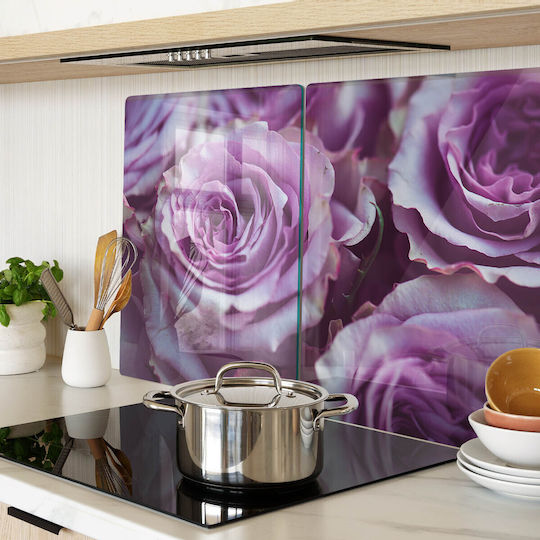 Schneidebretter Servierplatte Glas Lila Rosen 2x40x52 cm