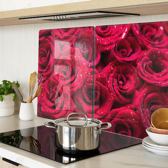 Glass Serving Chopping Board Drops On Roses 2x40x52 Cm