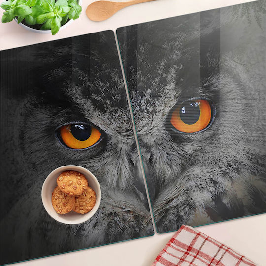 Suprafață De Tăiere Din Sticlă Cu Imprimare Bufniță Ochi Diabolici 2x40x52 Cm