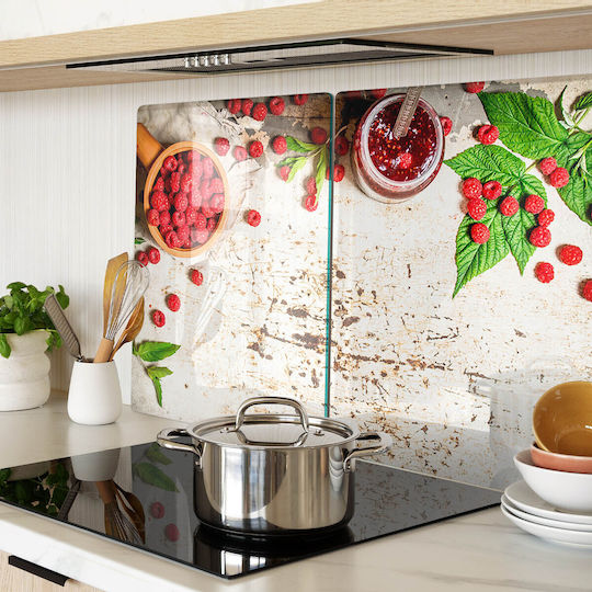 Glas Schneidefläche Schutzplatte Für Küchenarbeitsplatte Marmelade Himbeeren 2x40x52 Cm