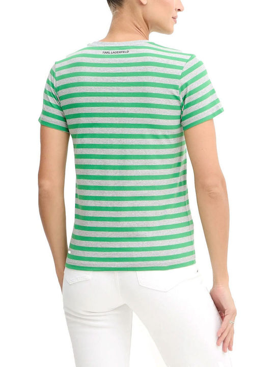 Logo Damen T-Shirt Gestreift Grey-Green