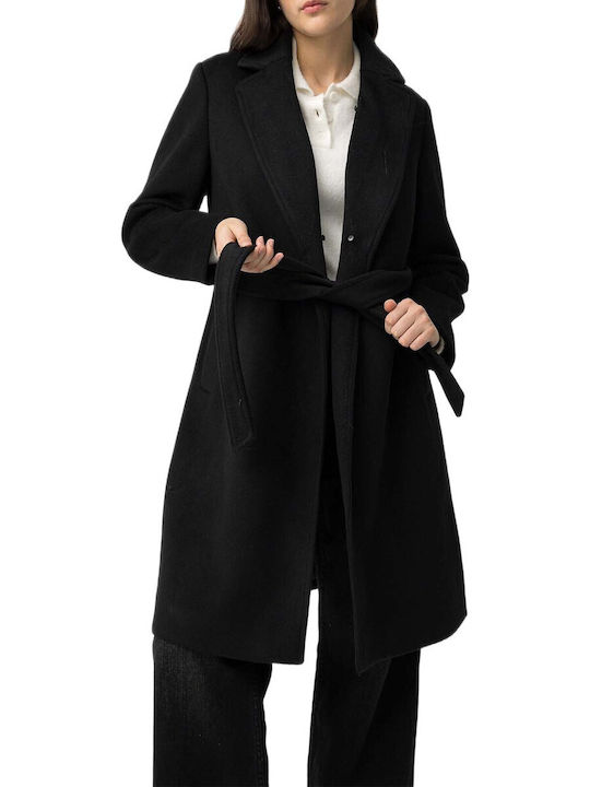 Women's Black Coat with Fur Details