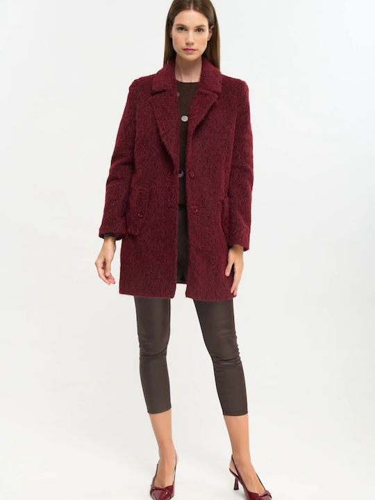 Curly Women's Bordeaux Peacoat with Buttons