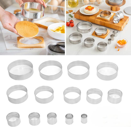 Set 14 Matrițe De Tăiat Aluat Zola Circulare Diverse Mărimi 2.5-11.5 Cm Oțel Inoxidabil Argintiu