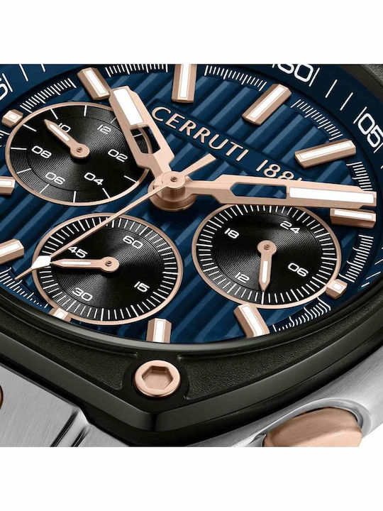 Cerruti Ανδρικό Ρολόι Χρονογράφος Μπαταρίας με Μπλε Καουτσούκ Λουράκι