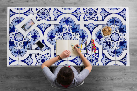 Dekorative Schreibtischunterlage Home Office Blau Fliesen 90x45 cm