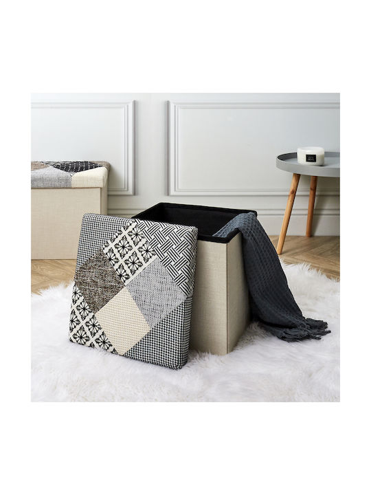 Stool For Living Room Collapsible With Storage Space Upholstered with Fabric Multicolor Grey/Cream 38x38x38cm