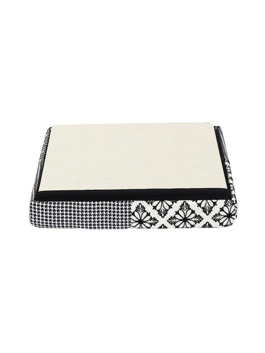 Stool For Living Room Collapsible With Storage Space Upholstered with Fabric Multicolor Grey/Cream 38x38x38cm